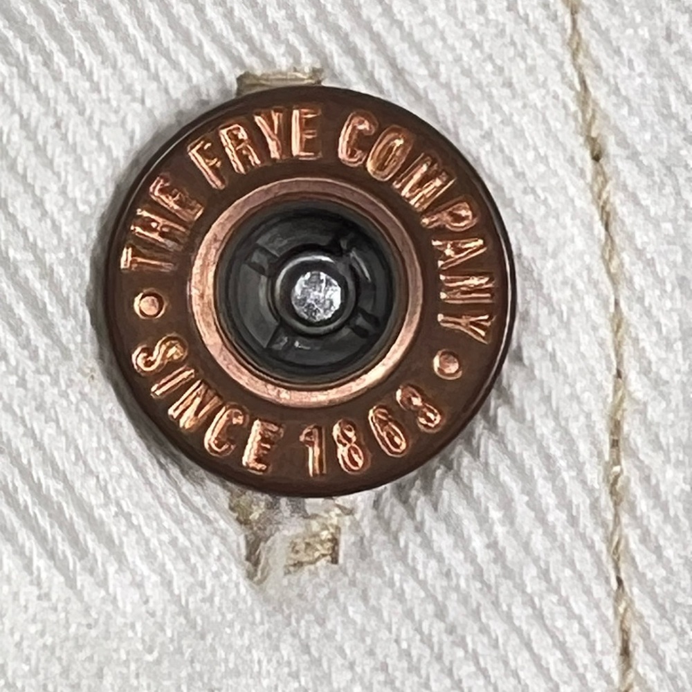 NWOT Frye Off White Button-Up Denim Dress Side Pockets Copper Button Size Large - Picture 6 of 10